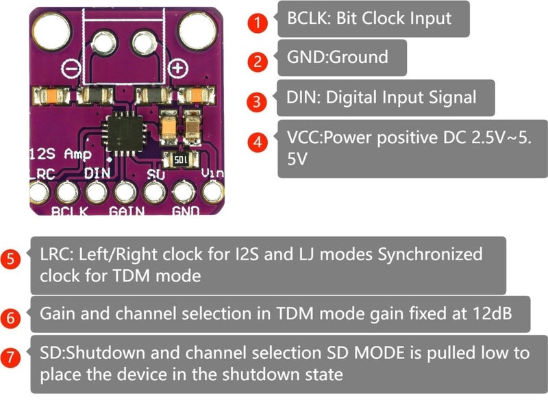 MTDELE 2Pcs MAX98357 I2S Audio 3W Class D Amplifier Module Dac Decoder Filterless Amplifier Audio Board Compatible with for Raspberry Pi Arduino and ESP32 - Image 3